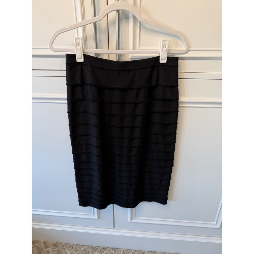 3.1 Phillip Lim Pencil Skirt Women 6 Black NEW Tiered Eyelash Ribbon Wool Silk